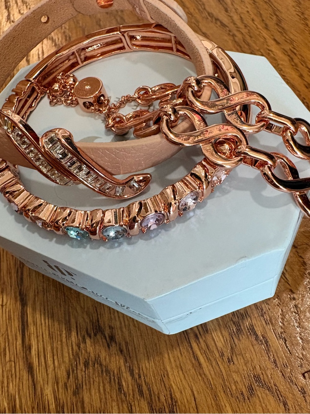 3 Stack BP Rose Gold Multi-Chain & Crystal Accent Women's Bracelet Set